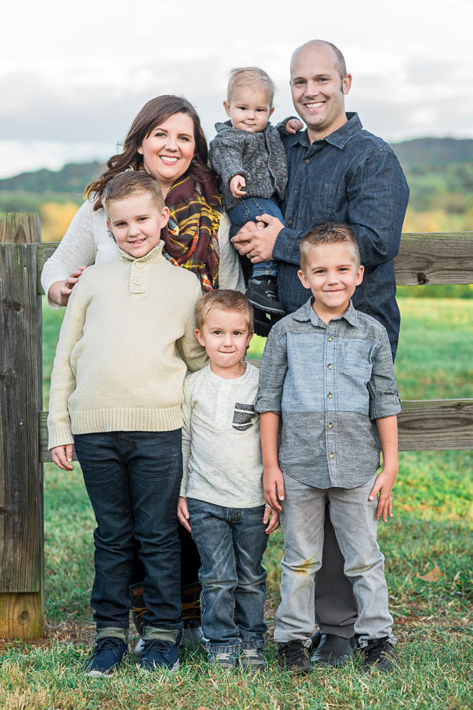 Family Portrait Photoshoot in Charlottesville, Virginia with four boys; small children