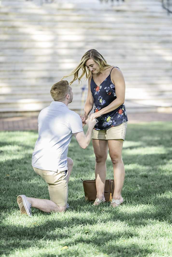 Surprise Proposal on UVA's Lawn at the University of Virginia in Charlottesville; Engagement Photoshoot