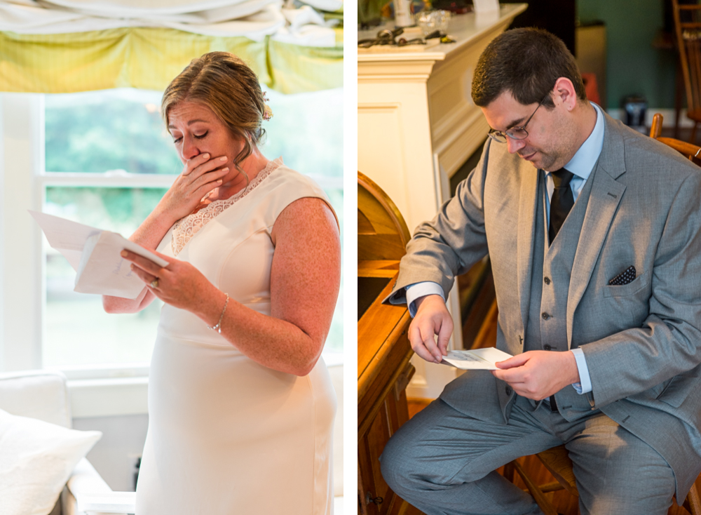 Intimate Backyard Wedding in Charlottesville, Virginia; Writing Letters to each other on your wedding day