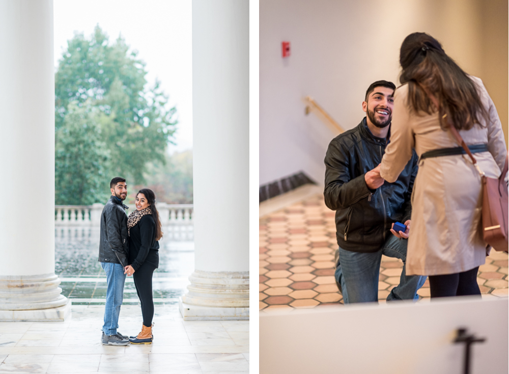 Surprise Proposal and Engagement Mini-Session at the University of Virginia's Fralin Museum of Art - Hunter and Sarah Photography