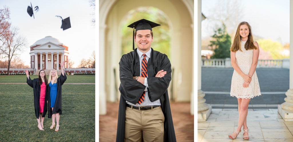 A series of images from UVA Grad Photoshoot at the University of Virginia's Lawn