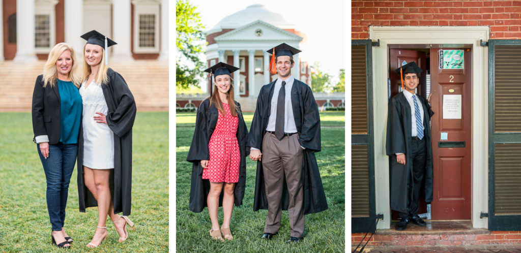 grads stand emotionally on UVA's lawn at the end of their graduation photoshoot.