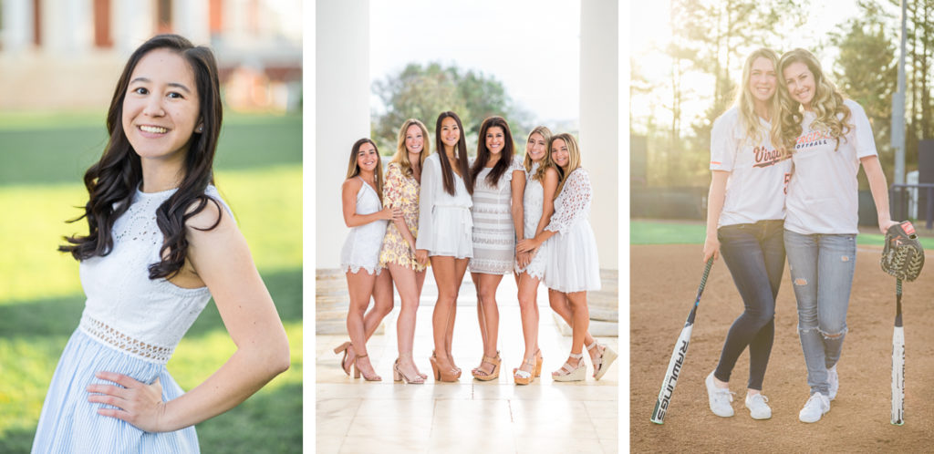 girls smile during their UVA graduation session by Hunter and Sarah Photography