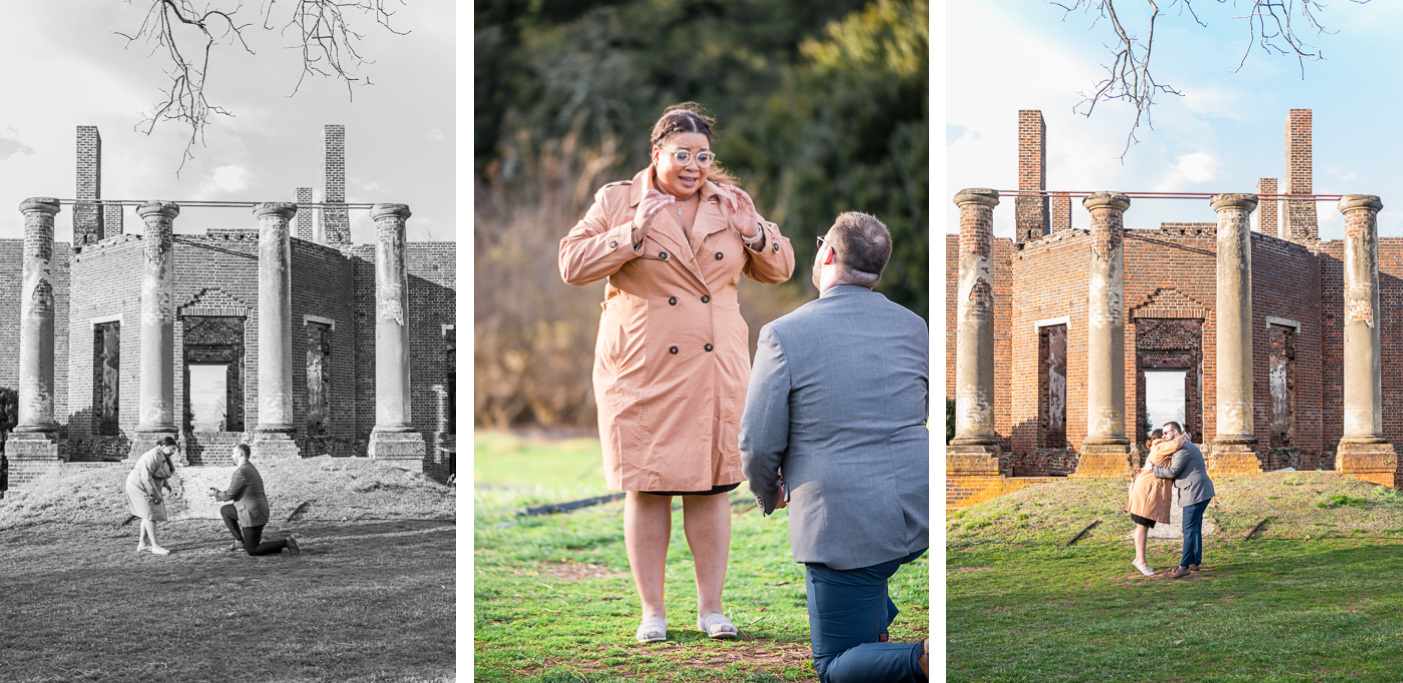 Wintery Surprise Proposal at Barboursville Vineyards Ruins - Hunter and Sarah Photography