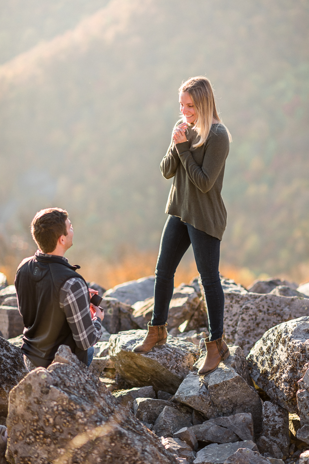 Joyful Fall Surprise Proposal at Blackrock Summit - Hunter and Sarah Photography