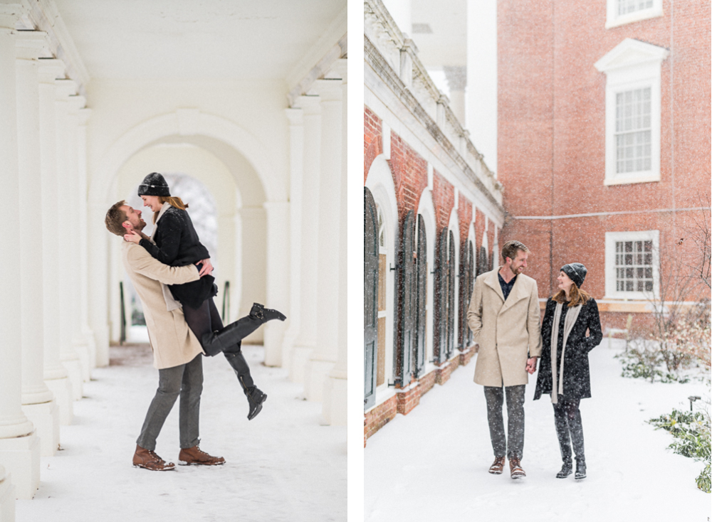 Snowy January Engagement Session on UVA's Lawn - Hunter and Sarah Photography