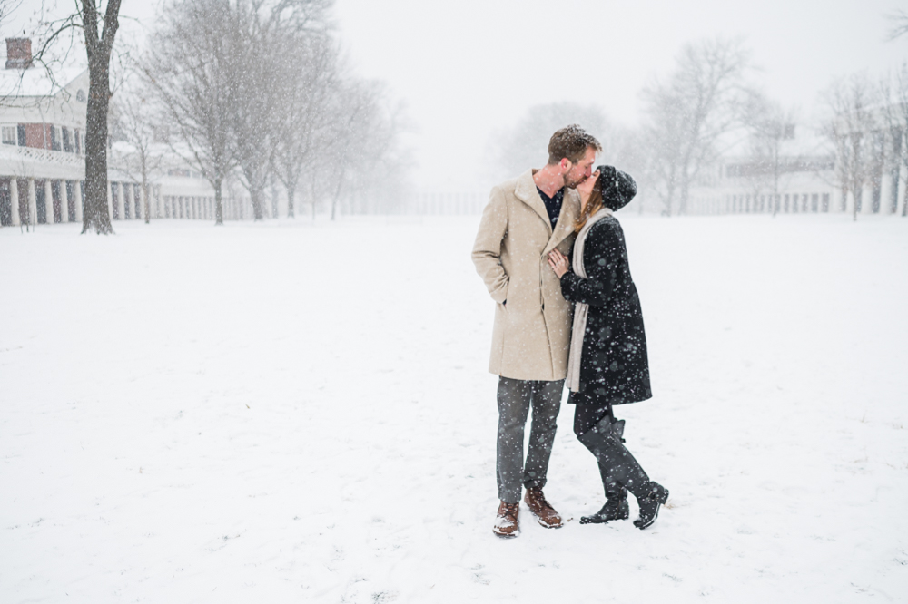 Snowy January Engagement Session on UVA's Lawn - Hunter and Sarah Photography